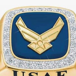 18K Yellow Gold Plated United States Air Force Ring Engraved Fly Flight Win LOGO